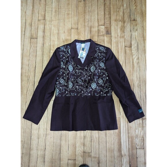HW Design Blazer Jacket Floral Paisley Print Button Front Career Womens Size 14 - Picture 1 of 13